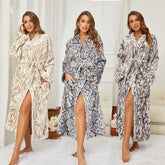 Printing Lapel Casual Flannel Nightgown Bathrobe - NoirPyjamas
